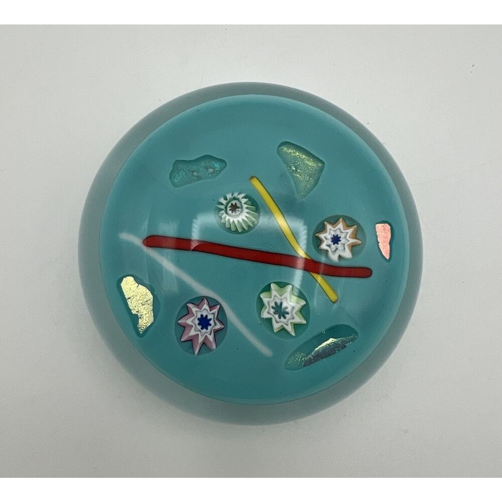 Caithness Art Glass Noughts and Crosses Millefiori Paperweight Blue Scotland